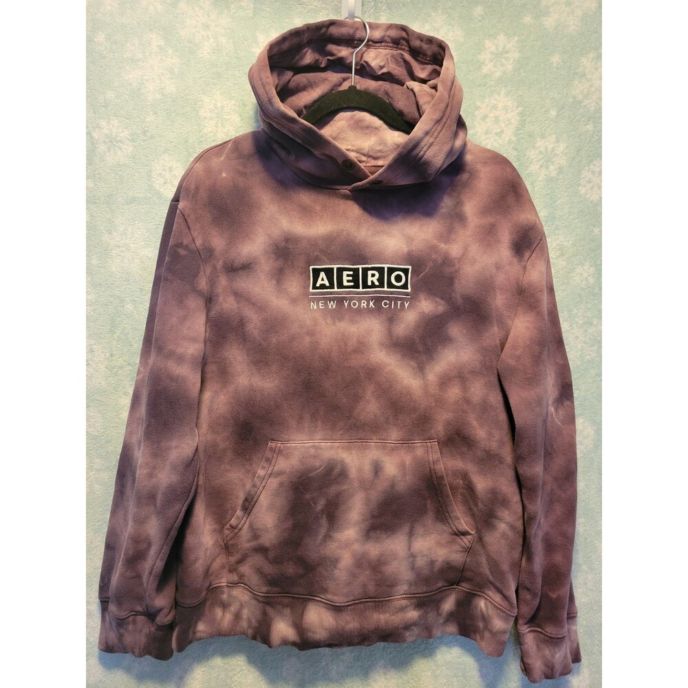 Vintage Y2K Aeropostale NYC Tie-Dye Pullover Hoodie Sweatshirt Large Purple Plum